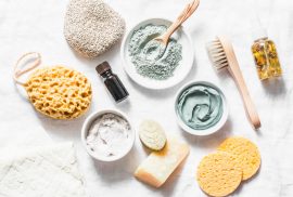 DIY bath ingredients in bowls - cleansing skin