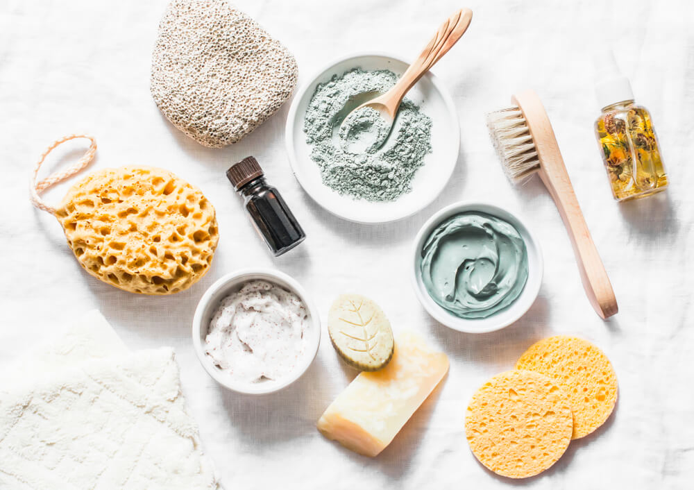 DIY bath ingredients in bowls - cleansing skin