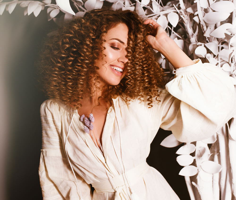 Woman with curly hair