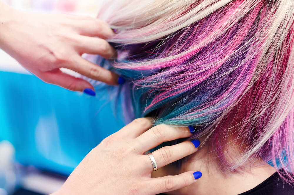 Woman with tie dyed hair