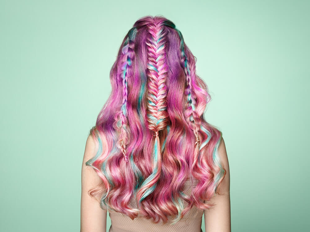 Tie dyed hair in braids