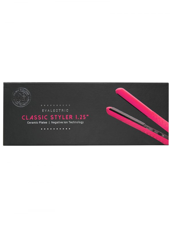 Evalectric classic styler 1.25 crazy pink flat iron box front